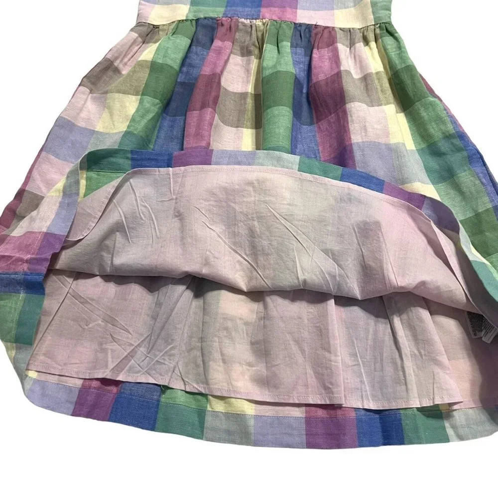 NEW Gap Kids XL (12) Colorful Linen Checkered Plaid Dress